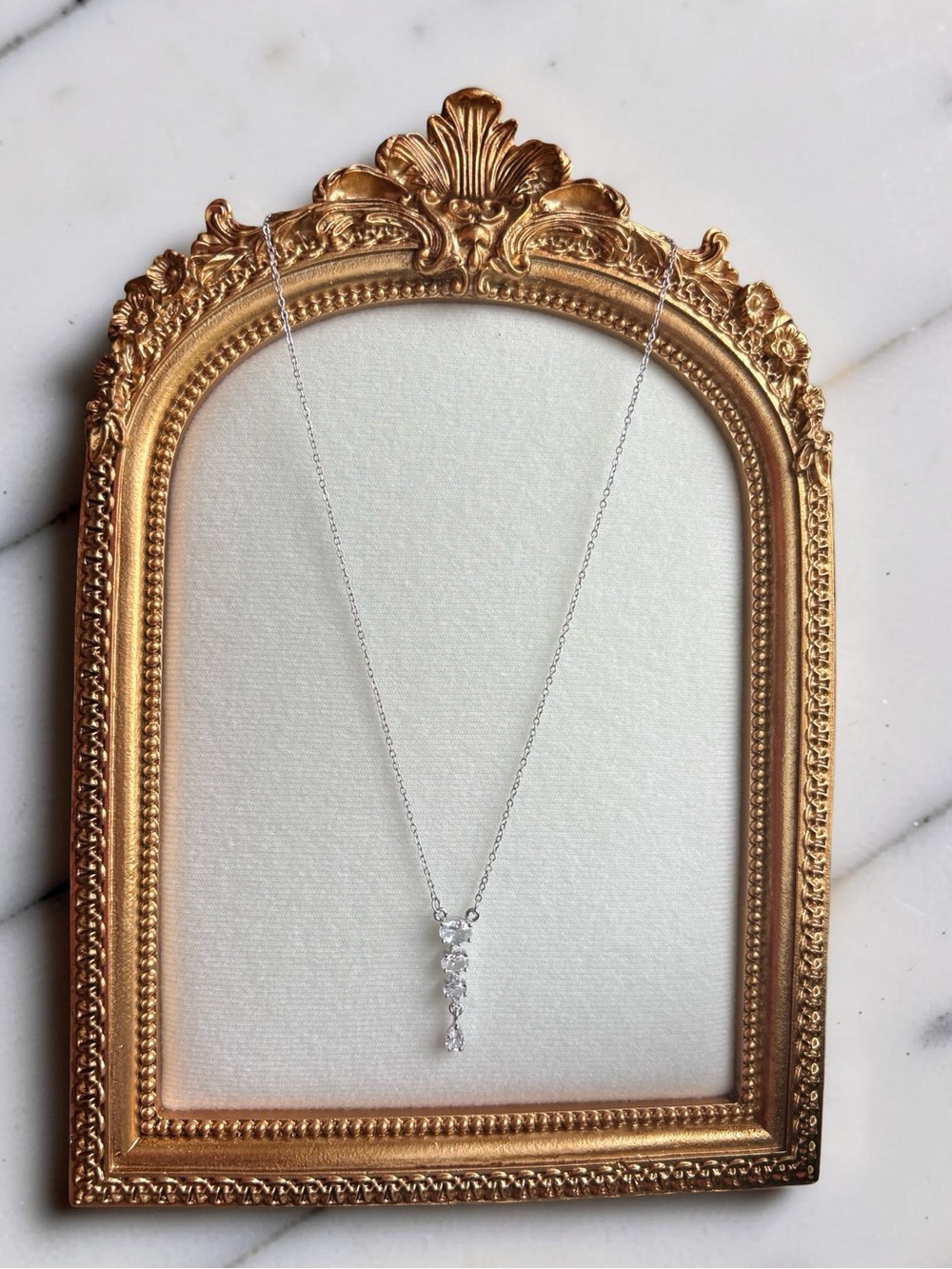 Stainless Steel Delicate Silver Crystal Drop Pendant Necklace